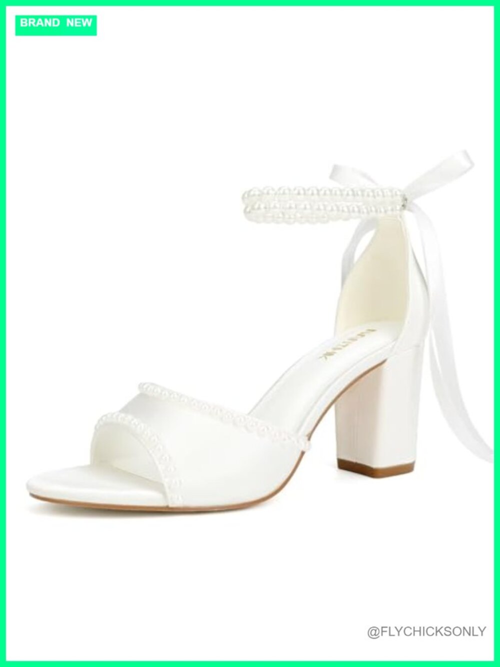 Pearl Block Heel Bridal Sandals Satin Wedding Shoes Women